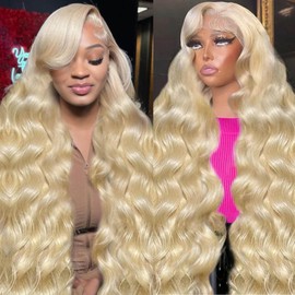 BOWNASH 613 13x6 Lace Front Wig Human Hair 200 Density HD Transparent Lace Front Wigs Human Hair Body Wave Blonde Wig Human Hair（26 inch）