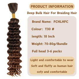 Braiding Hair 300g 4 Bundles/Pack 18 Inch Deep Wave Bohemian Braids for Curly Braiding Hair No Weft Natural Color, Boho Braids Hair Water Wave（T30#）