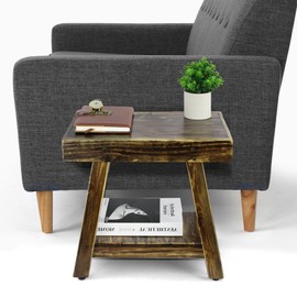 ENKEZI Small Rustic Brown Side Table – End Table 17 in, Living Room Side Table, Farmhouse End Table, Patio Table, Outdoor Table (Rustic Brown 17 in)