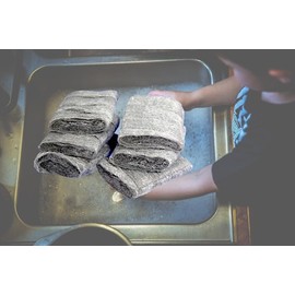 6 x Stahlwoll Pads Putzkissen XL 9x8x2,5 cm - verseift - selbstschäumend