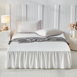 Uozzi Bedding Bed Skirt Queen Size Three Fabric Sides Elastic Dust Ruffled Bed Skirt with Split Corners, Full Ruffles Bed Skirts 14 Inch Drop with Platform, 14'' Queen White