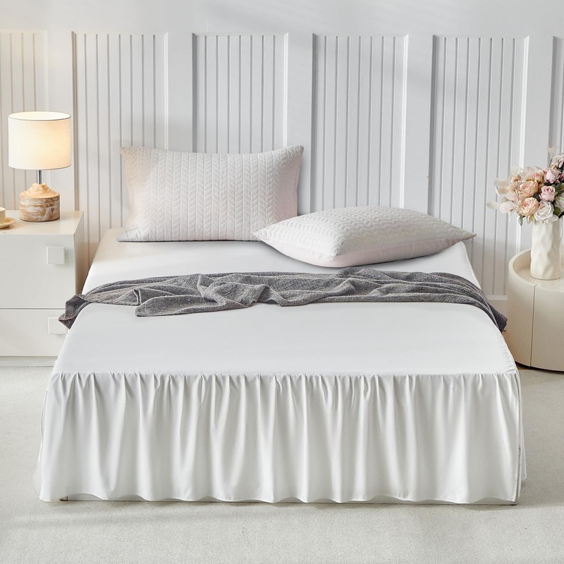 Uozzi Bedding Bed Skirt Queen Size Three Fabric Sides Elastic