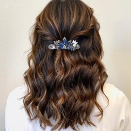 Soumimi Navy Blue Flower Hair Clips for Women Blue Rhinestone Floral Hairpins Barrettes Crystal Hair Accessories for Wedding Party Everyday