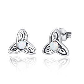 PRAYMOS Celtic Knot Opal Earrings 925 Sterling Silver Irish Celtic Stud Earrings Set Jewellery Birthday Gifts for Women, Sterling Silver