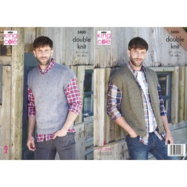King Cole Mens DK Knitting Pattern V Neck Waistcoat & Tank Top (5800), Multi