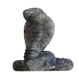 SMQ Cobra Crystal Snake Figurine Hand Carved Labradorite Fortune and Feng Shui Snake Statue Small Animal Carvings Sculpture for Home Office Decor