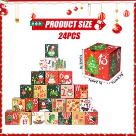 Christmas Advent Calendar Boxes, 24 Days Countdown Advent Calendar Paper Treasure Boxes, Fill Your Own Advent Calendar Gift Box for Christmas Holiday Decor Empty Candy Box Gift Boxes (B)