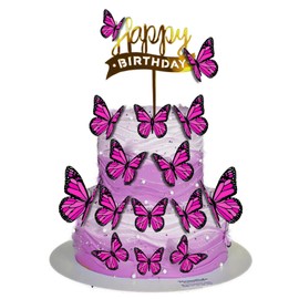 Mariposas comestibles para decorar pasteles cupcakes y reposteria de distintos tamaños con efecto 3D 42pzs (ROSA) (ROSA)