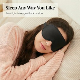 Silk Sleep Masks for Women & Men 100% Blackout Eye Mask, Zero Pressure 3D Design, Nose-Contoured Ultra Soft Blindfold for Sleep & Travel, Includes Earplugs & Storage Case, Black
