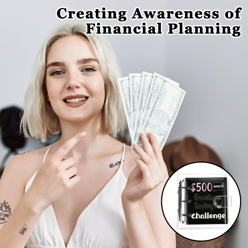Grevosea Mini Money Saving Binder, 500 Money Saving Challenge Book