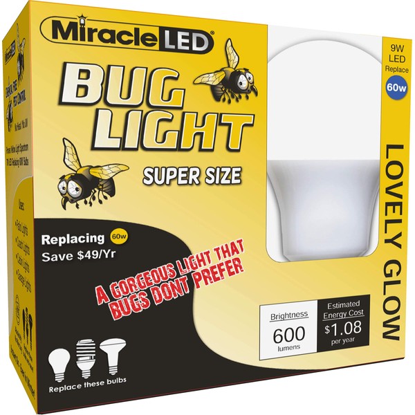 MiracleLED 604931 Miracle LED Lovely Glow Bug Light Bulb for Porch/Patio/Entry Way Outdoor and Save 2-Pack, 2 Piece , Yellow