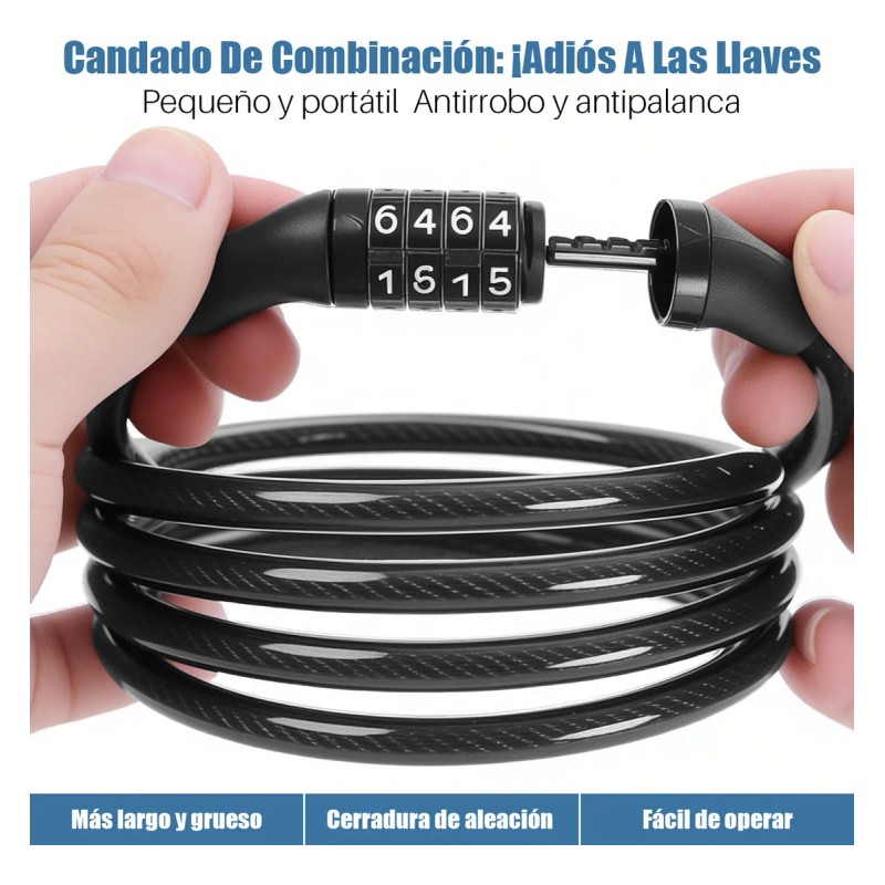 2pcs 1m Candado Cadena Contraseña Seguro Para Moto Bicicleta