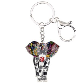 WEVENI Enamel Alloy Anime Elephant Keychains Key Ring Charm Jewelry For Women Girls Lady Bag Car Purse (Black)