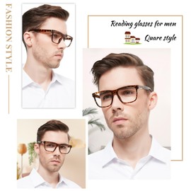 OCCI CHIARI Large Square Reading Glasses for Men 200 Strength Stylish Design Readers 1.0 1.5 2.0 2.5 3.0 3.5 4.0 5.0 6.0 (Tortoise)