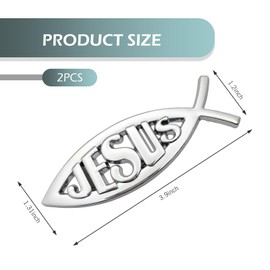 Bawkars 2 PCS Jesus Fish Car Emblem, 3D Christian Fish Symbol Chrome Decal Sticker, 3.94" ×1.34" Jesus Fish Emblem Aluminum Alloy Badges Decals, Universal for Most Cars (Silver)