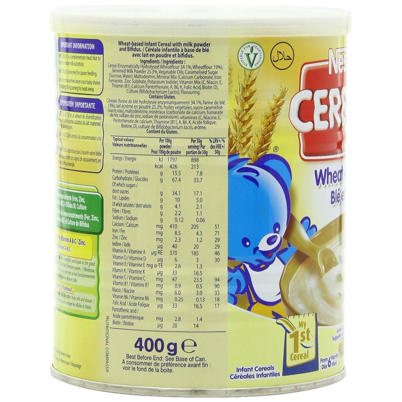 Nestle Cerelac, Wheat With Milk, 14.11-Ounce Cans (Pack of 4)