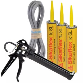 Sikaflex 1c SL Polyurethane Sealant, 10.1 oz, 3 Pack, Pro Caulk Gun, 1/2" Backer