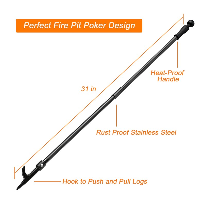 BsBsBest Fire Poker for Fire Pit, 31 Inch Extra Long