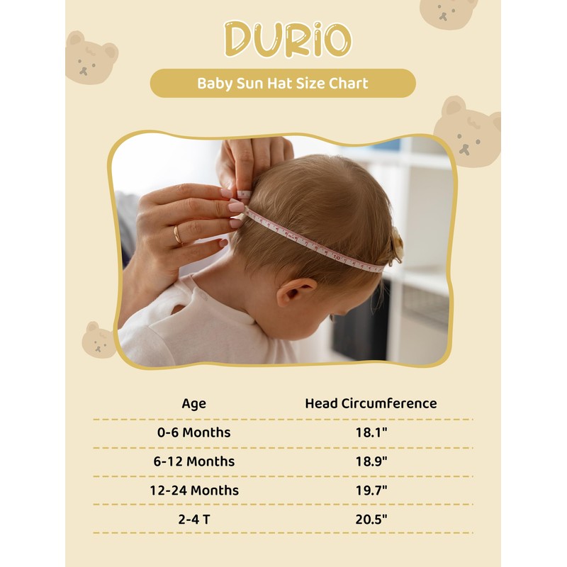 Durio SmileyWorld Baby Sun Hats 12-18 Months with Bear Ear,