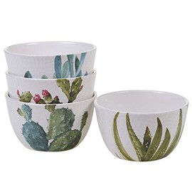 Cactus Verde Ceramic Ice Cream Bowls, Set of 4 – 22 oz Dessert Bowls with Watercolor Cactus Art – Handcrafted Serveware for Fruit, Snacks, Sweets & Entertaining