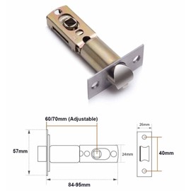 Tubular Mortice Latch, Door Latch, Mortice Latch, Adjustable Latch Size 60/70mm, for Lever Door Handles, Internal Door Handles