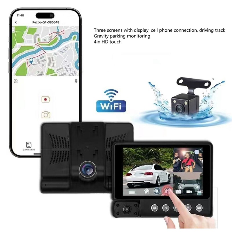 Dash Camera Front Inside Rear Remote WiFi Monitoring GPS Track