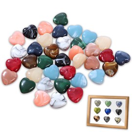 30Pcs Healing Crystals Heart Stones, Natural Healing Crystal Gifts, Love Hearts Gemstones, Multi Polished Pocket Stone for Stress Relief Reiki, Chakra Healing, Meditation, Balancing Yoga