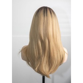 NICECCA Long Layered Blonde Wig with Dark Roots, Synthetic Hair for Women