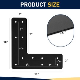 10x10 L Post Bracket 2PCS, L Flat Mending Plate for Wood 4x4,6x6 Lumber, Black Powder Coated Heavy Duty Pergola Brackets,L Beam Bracket, L Truss Bracket,L Shape Post to Beam Connectors…