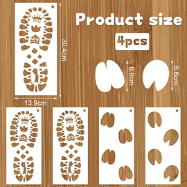 Christmas Santa Footprint, 4 Pieces Santa Claus Footprints Stencil, Reusable Santa Boots Prints Reindeer Elf Footprint Stencil Holiday Stencils
