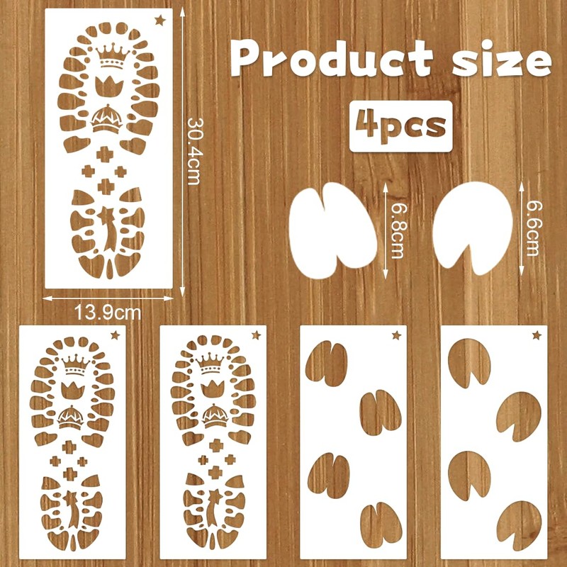 Christmas Santa Footprint, 4 Pieces Santa Claus Footprints Stencil, Reusable