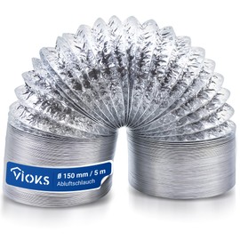 VIOKS Exhaust Hose 150 mm x 5 m Hose for Exhaust Air Ducting Systems 150 mm / Flexible Hose Aluminium Flexible Hose 5 m / Aluminium for Ducting Cooker Hood / Extractor Hood / Extractor Pipe