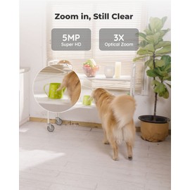 REOLINK REOLINK E1 Zoom Indoor Security Camera, 2.4/5GHz Dual Band WiFi, 5MP Plug-in Pet Camera, 360 Degree Baby/Dog Monitor with 3X Optical Zoom, Auto Tracking, Person/Pet Detection,5V/2A DC