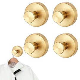 4pcs No-Drill Hooks - Luxegrip No-Drill Hooks,Wall Hanging Clothes Hook, Single Hook, Bathroom Towel, Clothes, Stainless Steel Hanging Clothes, hat Hook, Metal Hanging Hook (Gold)