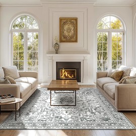 Shilucheng 9x12 Rugs for Living Room,Soft Low-Pile Machine Washable Rug Clearance for Bedroom Dining Room,Non Slip Floor Carpet Kid & Pet Friendly (Grey)