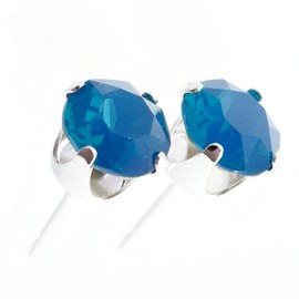 pewterhooter London Collection Women's Sparkling Caribbeand Blue Opal Sterling Silver Stud Earrings with Gift Box.