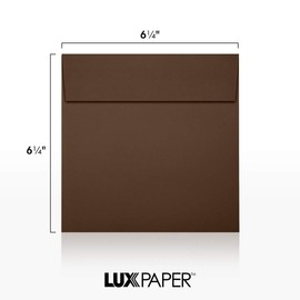 LUX Paper Square Invitation Envelopes for 6 1/4 x 6 1/4 Cards in Chocolate, Printable Envelopes for Invitations, with Peel & Press Seal, 50 Pack, Envelope Size 6 1/2 x 6 1/2 (Brown)