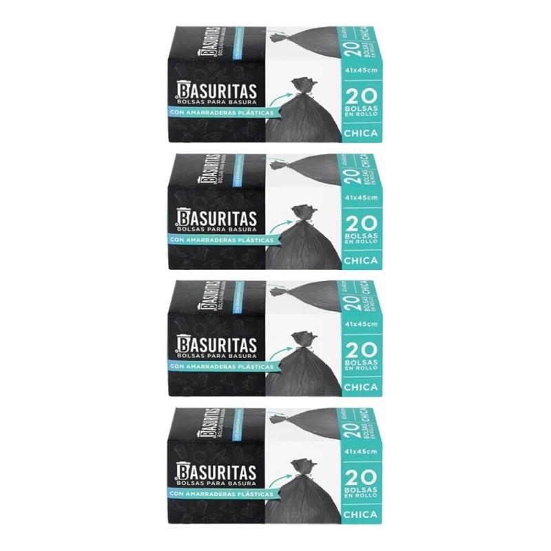 80 Bolsas De Basura Chicas Basuritas, 41x45cm, Pack 4x20