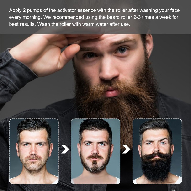 Beard Growth Kit with Rollers Beard Growth Agent Men Black