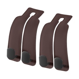 TGKUD Headrest Hooks for Car, 2Pcs Seat Back Storage, Car Purse Bag Hooks, Luxurious Leather Metal Multifunctional Car Hanger & Holder for Headrest, Brown