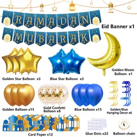 138Pcs Ramdan Decorations Set, 38Pcs Latex Balloons, 7Pcs Aluminum Foil BalloonS, Ramdan Banner, for Ramadan Mubarak Party Decorations