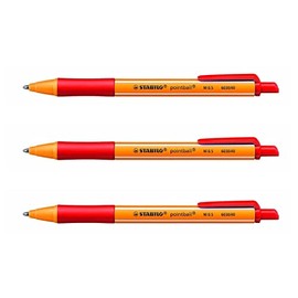STABILO Pack of 3 Retractable Ballpoint Pens 0.5mm Line Red