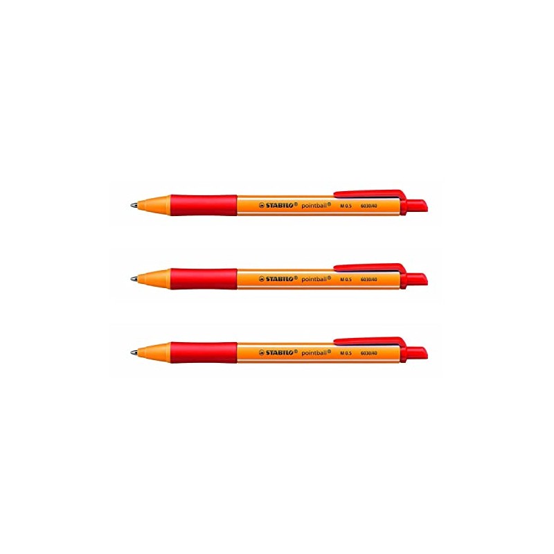STABILO Pack of 3 Retractable Ballpoint Pens 0.5mm Line Red