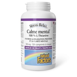 Natural Factors Natural Factors Stress-Relax Mental Calmness, 120 Chewable Tablets, Tropical Fruit Flavour, Suntheanine? L-Theanine 100 mg, Promotes Deep Relaxation and Mental Clarity, Proudly Canadian