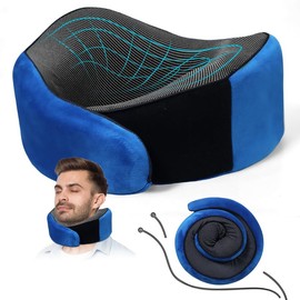 BSAFP Travel Neck Pillow for Airplanes, 360°Support Neck Pillow for Traveling, Memory Foam Travel Pillows Portable Long Flight Essentials with Washable Cover for Car, Trains, Office (Blue)