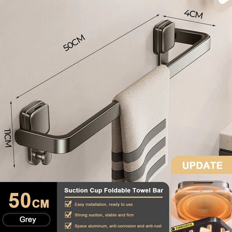 No-Drill Suction Cup Towel Bar for Bathrooms – Folding Aluminum