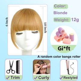 GHDXIWEYU Women 100% Human Hair Clip in Bangs, Natural Curtain Faux French Bangs Blonde Fake Bangs