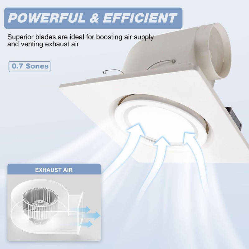 POWERENG Bathroom Exhaust Ventilation with Light,164 CFM 0.7Sones Quiet Ceiling