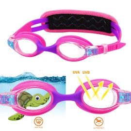 RUIGAO Toddler Goggles 3 Year old, Toddler Swim Goggles No Hair Pull, Pink Goggles for Toddler Girls