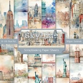 24 Sheets 6"x 6" New York City Landmarks Scrapbook Paper, Statue of Liberty Brooklyn Bridge Pattern Printing Craft Paper for DIY Card Making Scrapbook Photo Album Junk Journal Décor